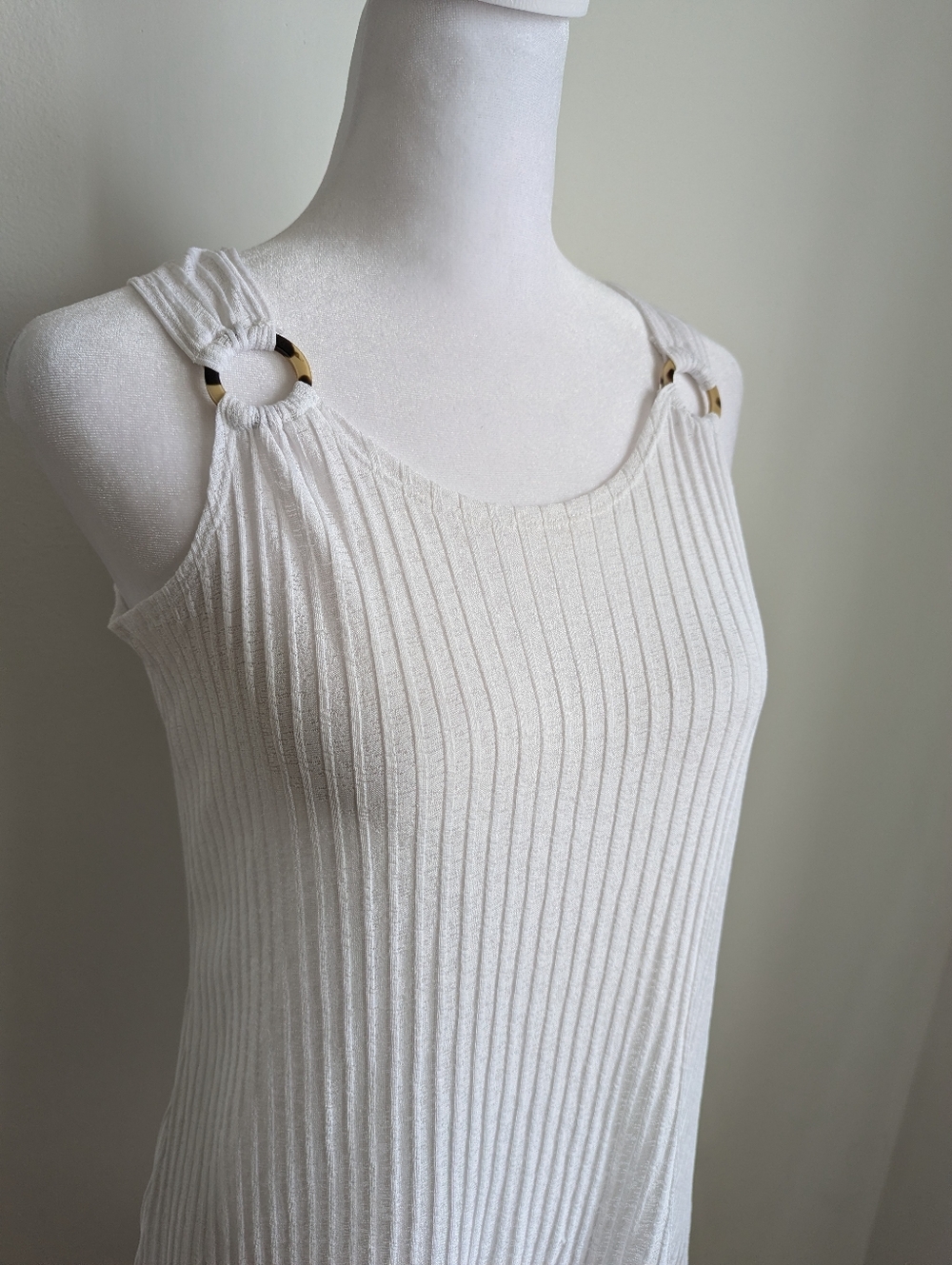 VTG Ribbed Tank Dress with Tortoaiseshell Ring-Detail Straps Swim Coverup S